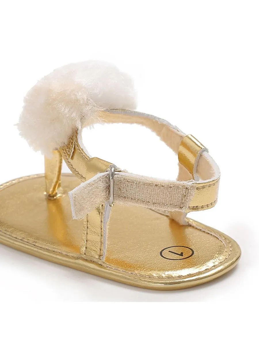 Pom Trim Solid Color Sandal For Baby Girls