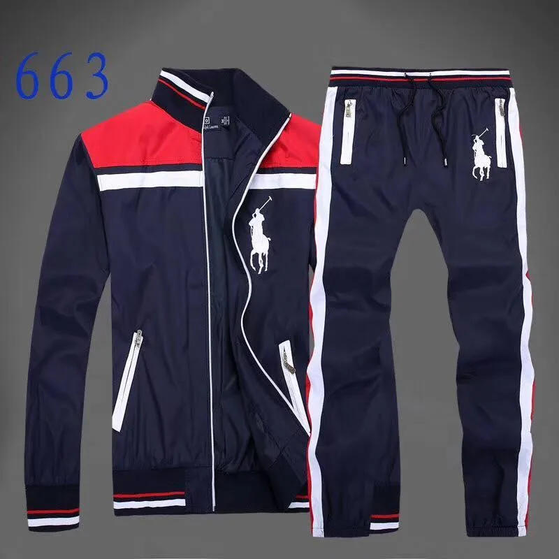 PRL Fashionable POLO Tailored Track Suit with Stripe- NavyBlue Red