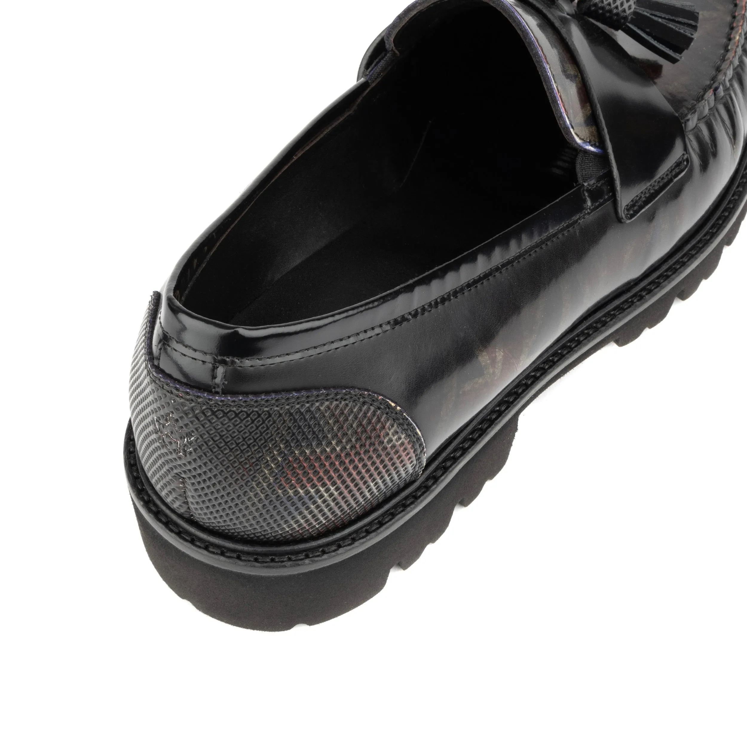 Proposal - Black Red - Men's leather tassels loafer with chunky rubber soles