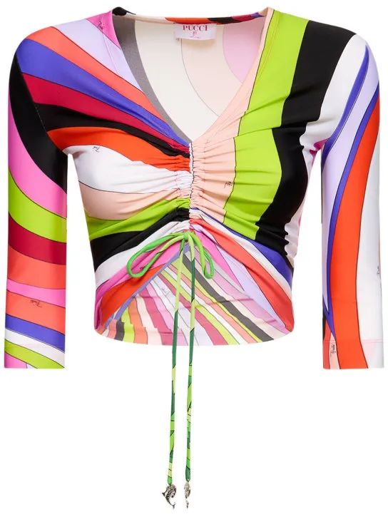 Pucci   Iride printed Lycra crop top 