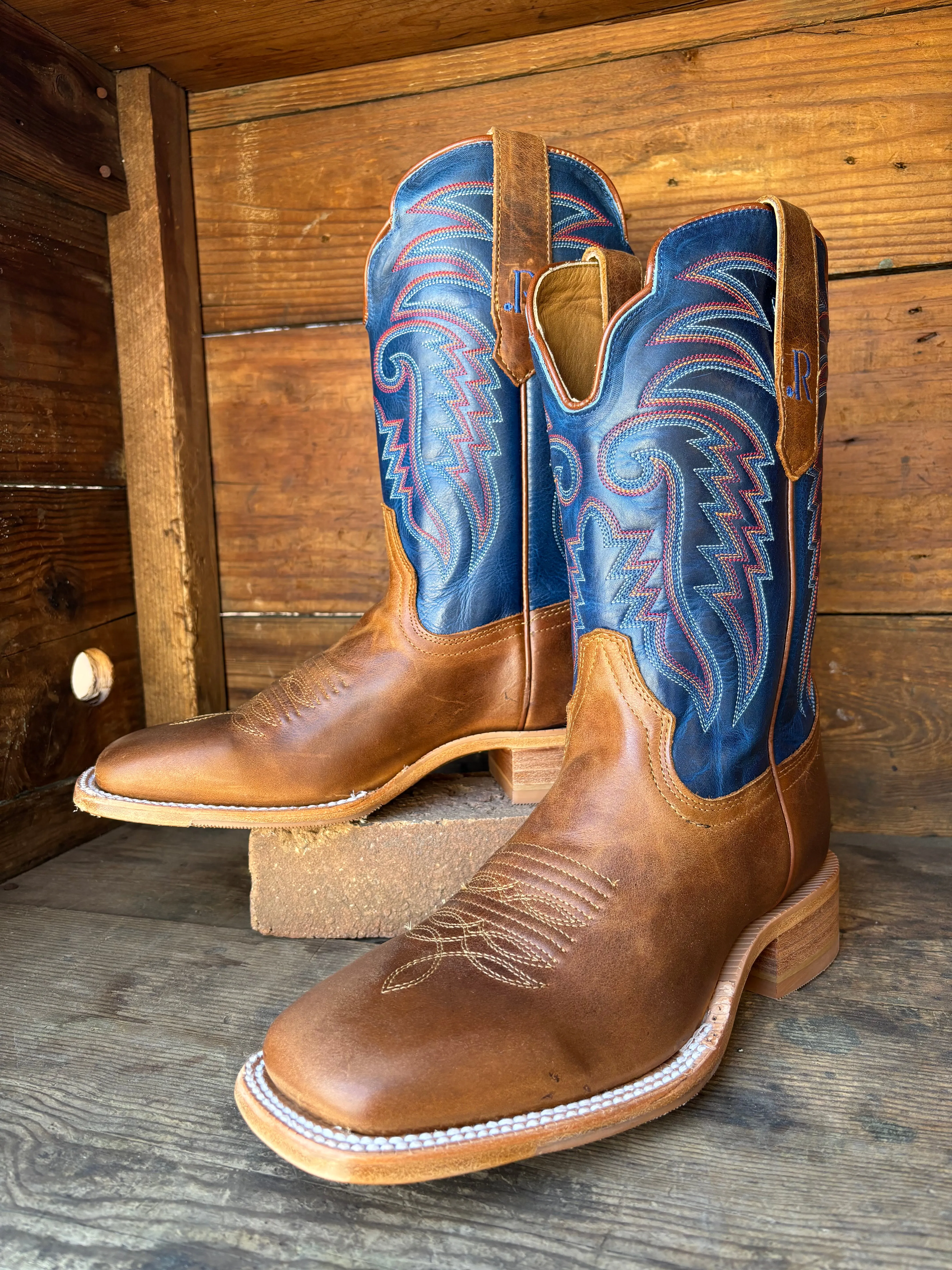 R. Watson Men's Electric Blue & Honey Wide Square Toe Cowboy Boots RW8033-2