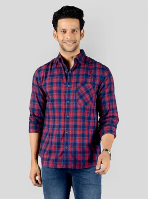 Red & Blue Checked Slim Fit Casual Shirt | Greenfibre