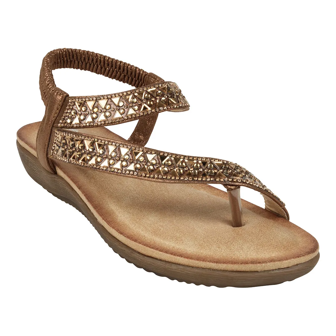 Reille Bronze Jeweled Asymmetrical Slingback Flat Sandals