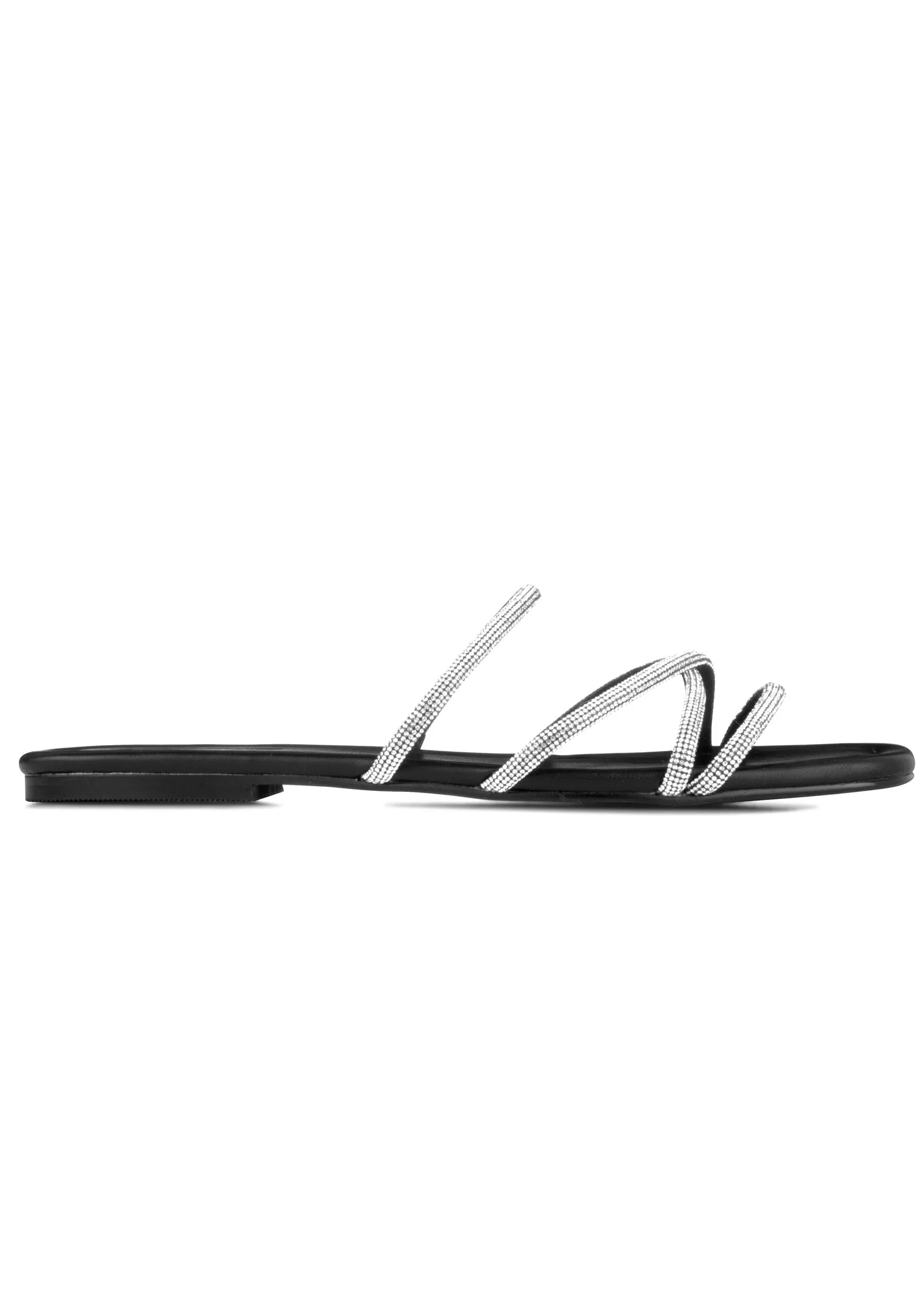 Rhinestone Flat Sandal - Black