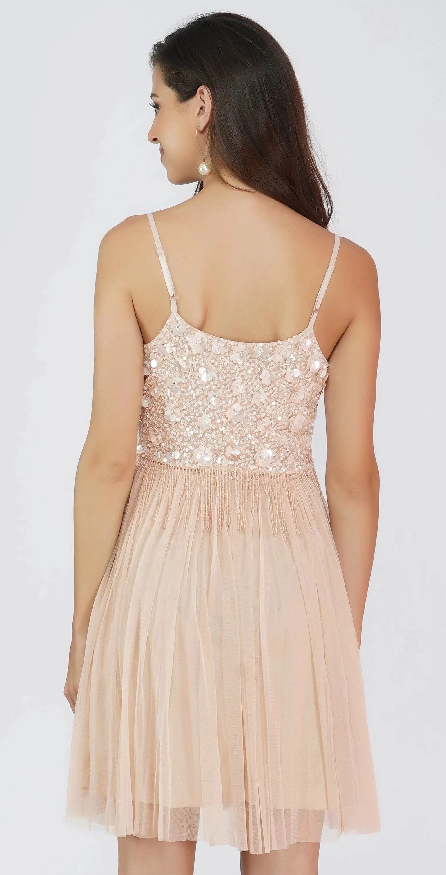 Riri Pink Tulle Beaded Mini Dress.