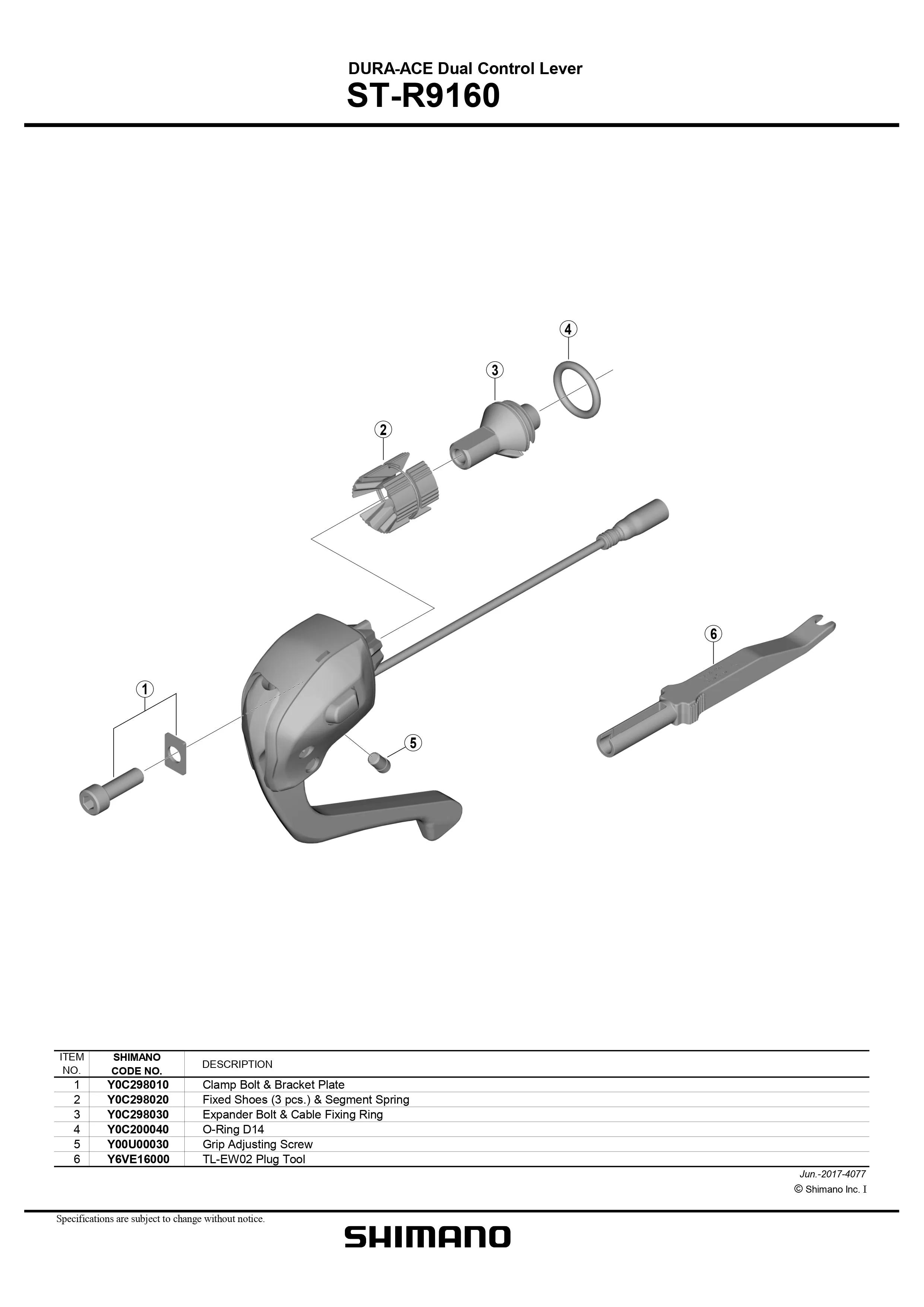 SHIMANO Dura-Ace Di2 ST-R9160 Dual Control Lever Fixed Shoes and Segment Spring - Y0C298020