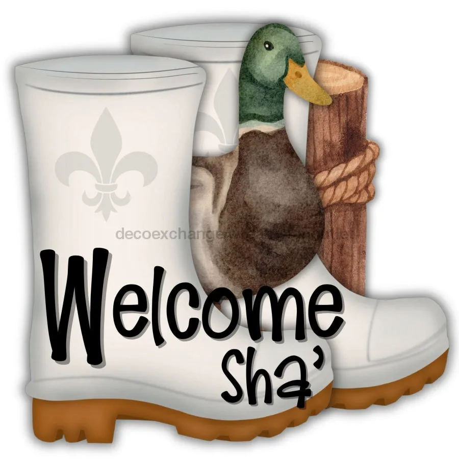 Shrimp Boots Door Hanger, Duck, Welcome Sha, wood sign, DECOE-W-903670, 22" Door Hanger