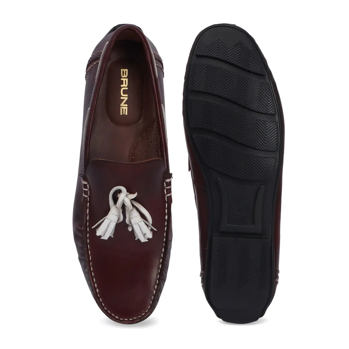 Side Lacing Tassel Bow Leather Loafers in Dark Brown Apron Toe