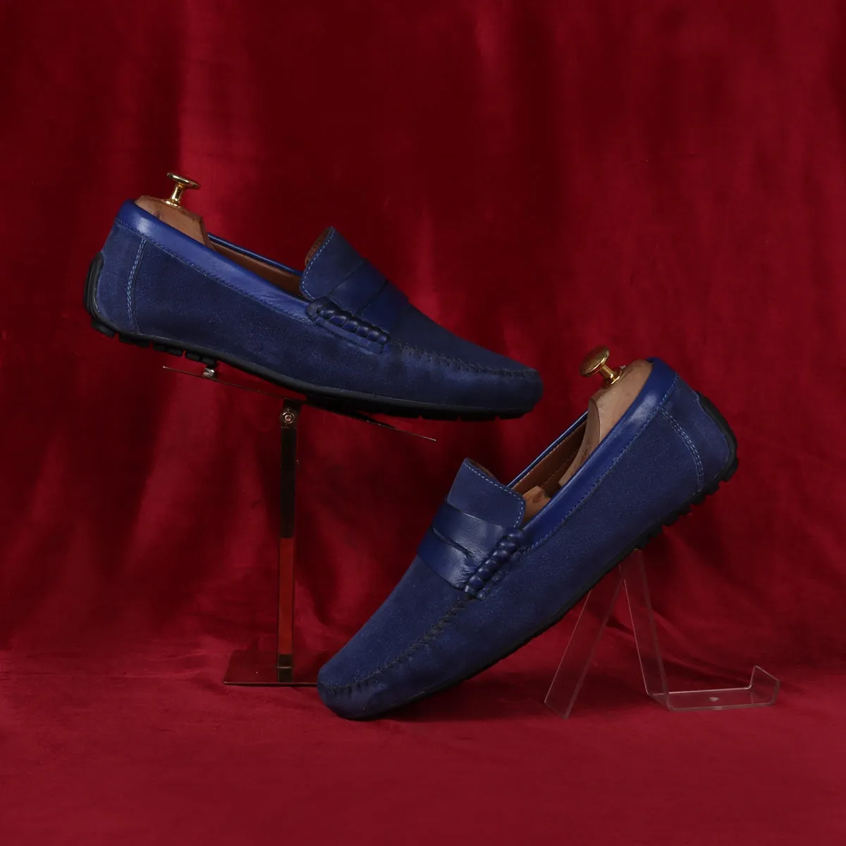 Silhouette Driver Sole Loafer in Blue Suede Leather