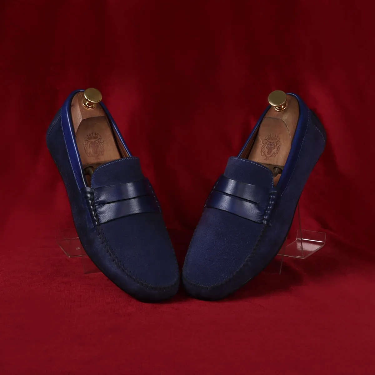 Silhouette Driver Sole Loafer in Blue Suede Leather