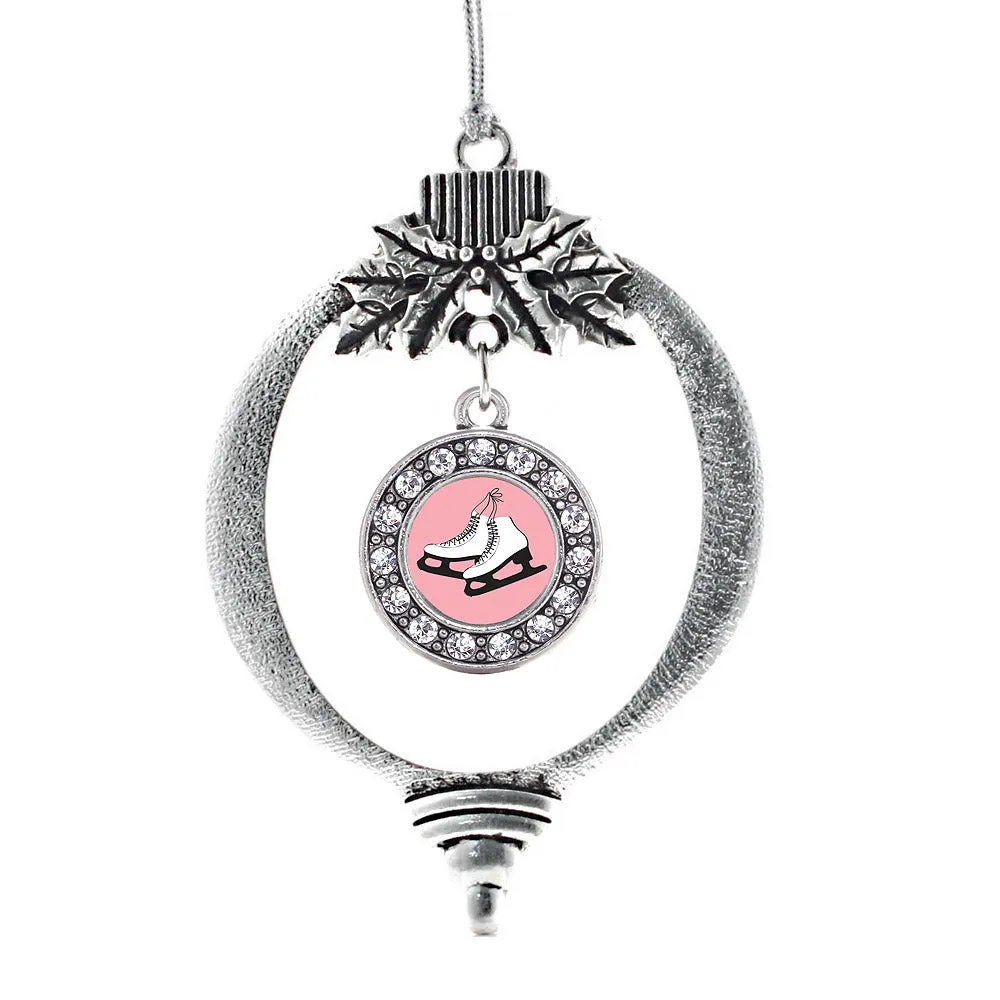 Silver Figure Skates Circle Charm Holiday Ornament