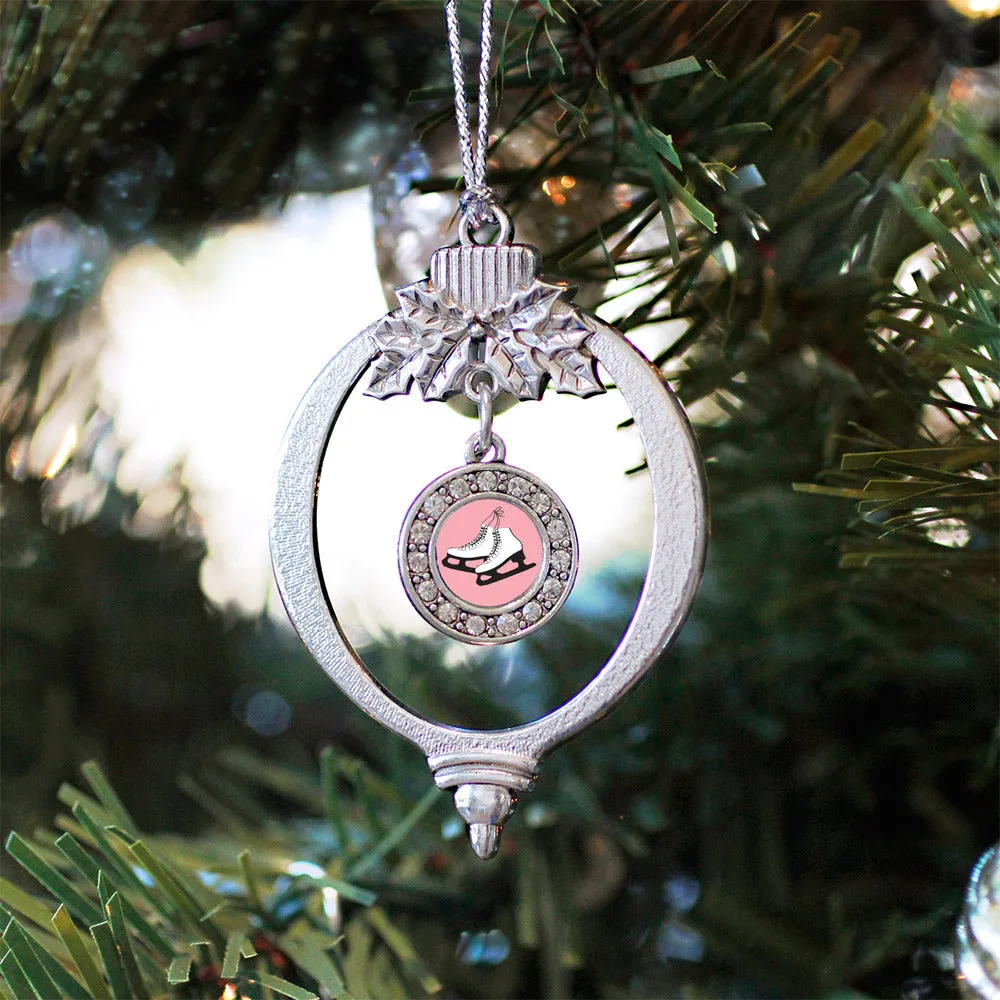 Silver Figure Skates Circle Charm Holiday Ornament