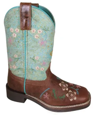 Smoky Mountain Children Girls Wildflower Brown Turq Leather Cowboy Boots Style 3023C