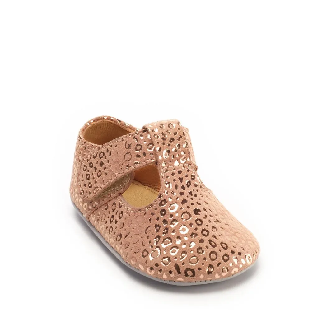 Start-Rite: Rhyme Pram Shoes - Rose Gold Suede / Leopard