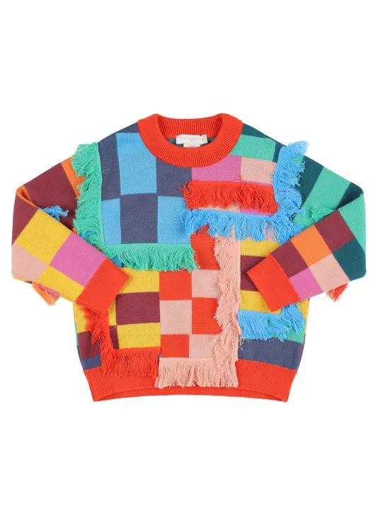 Stella McCartney Kids   Color block organic cotton knit sweater 