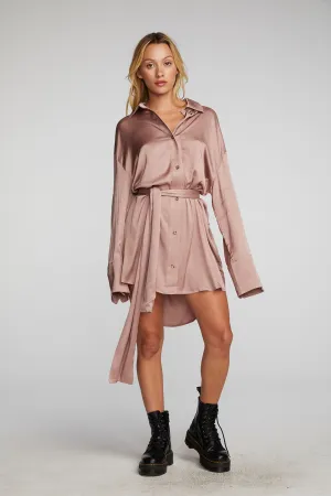 Stretch Silky Woven Shirt Dress