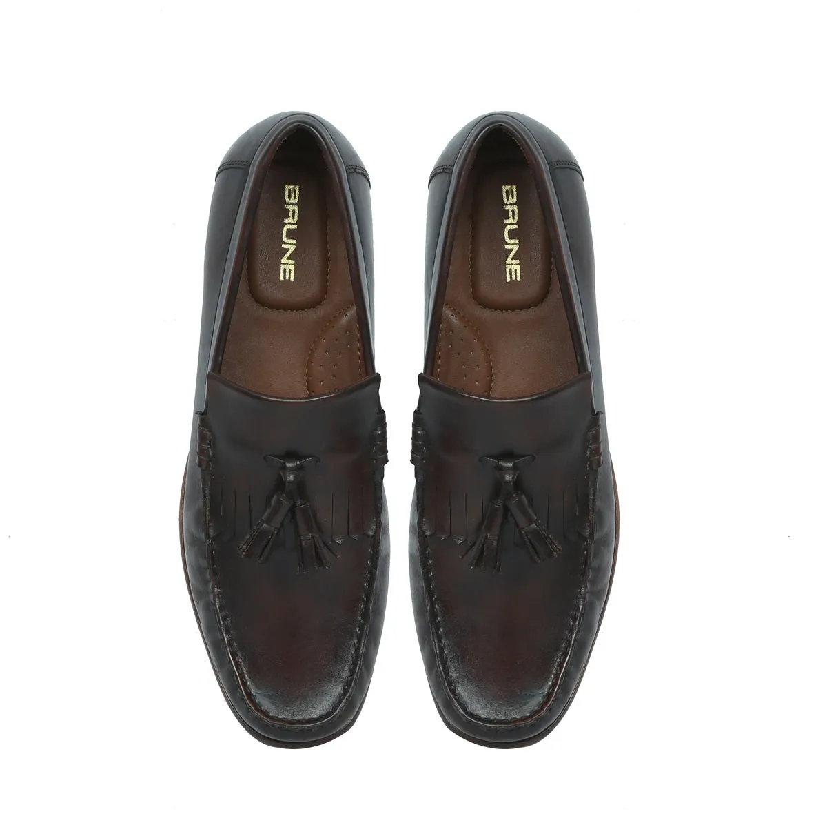 Tassel-Fringes Loafers in Dark Brown Leather with Leather Sole