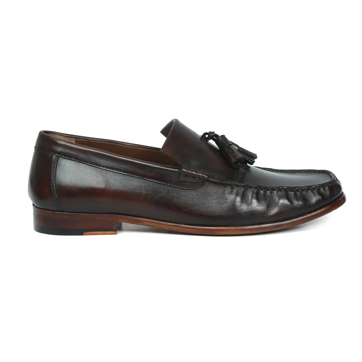 Tassel-Fringes Loafers in Dark Brown Leather with Leather Sole