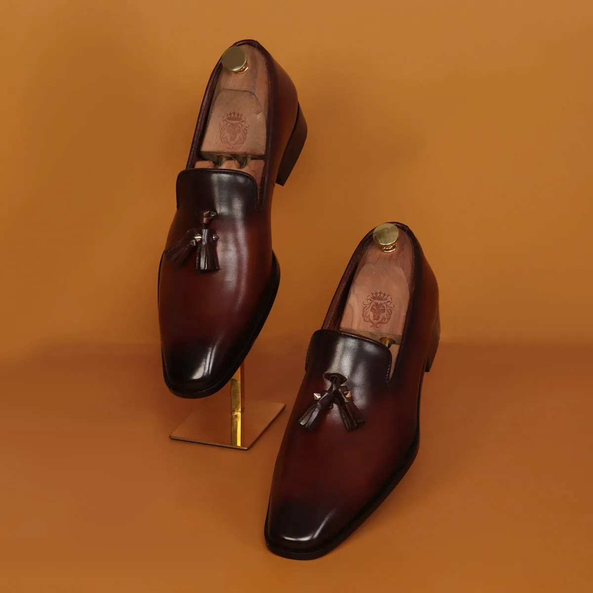 Tassel Italian Loafers for Men's with Dark Brown Leather