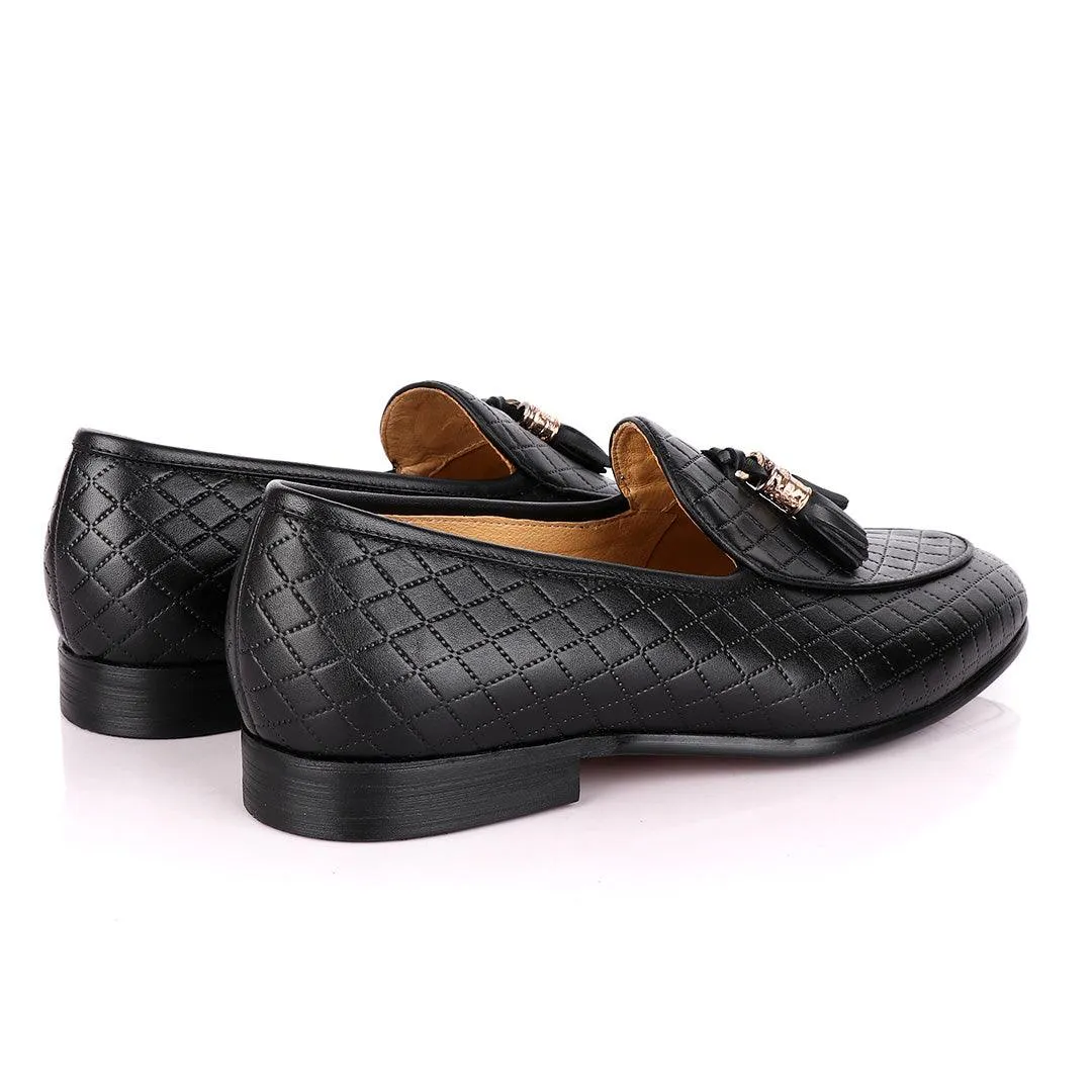 Terry Taylors Cross Patterned Black Double Tassel Formal Loafers