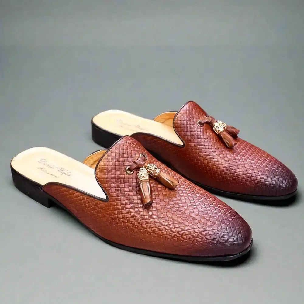 The Momo - Luxury leather tassel men's mules/backless loafers