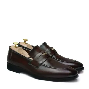 Trademark Lion Logo Penny Loafers in Dark Brown Leather