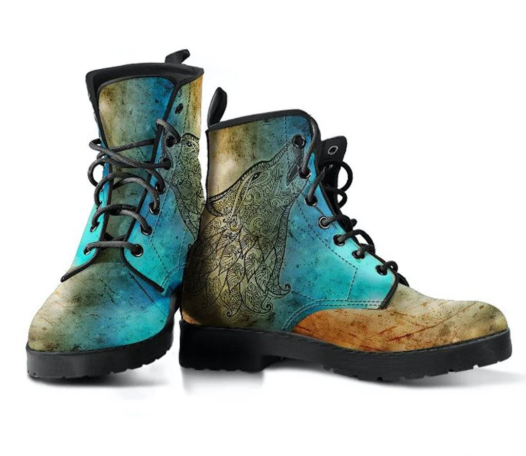 Tribal Wolf  Memory Foam Boots | All Season Lace Up Boots | Vegan Leather Combat Boot by Manifestie