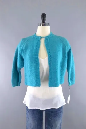 Vintage Aqua Blue Wool Cropped Cardigan Sweater