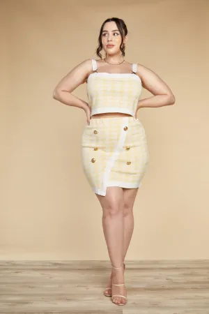 Vivia Yellow Curvy Houndstooth Crop Top & Skirt Set