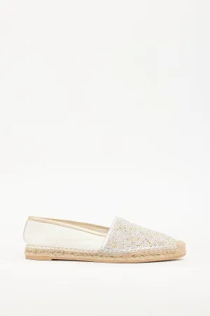 White Leather Crystal Embellished Flat