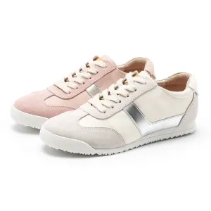 White Shoes for Women Army Trainer Leather Sneakers - Beige/Pink