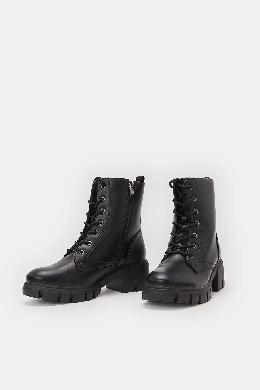 Women Black Lace Up Combat Boot