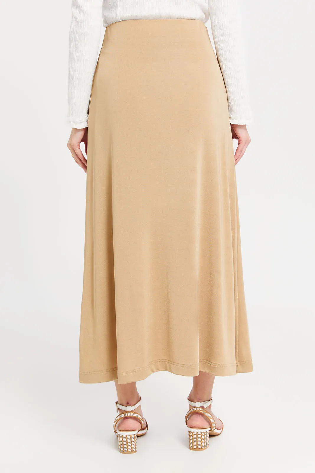 Women Gold Front Ruched Detail Skirt