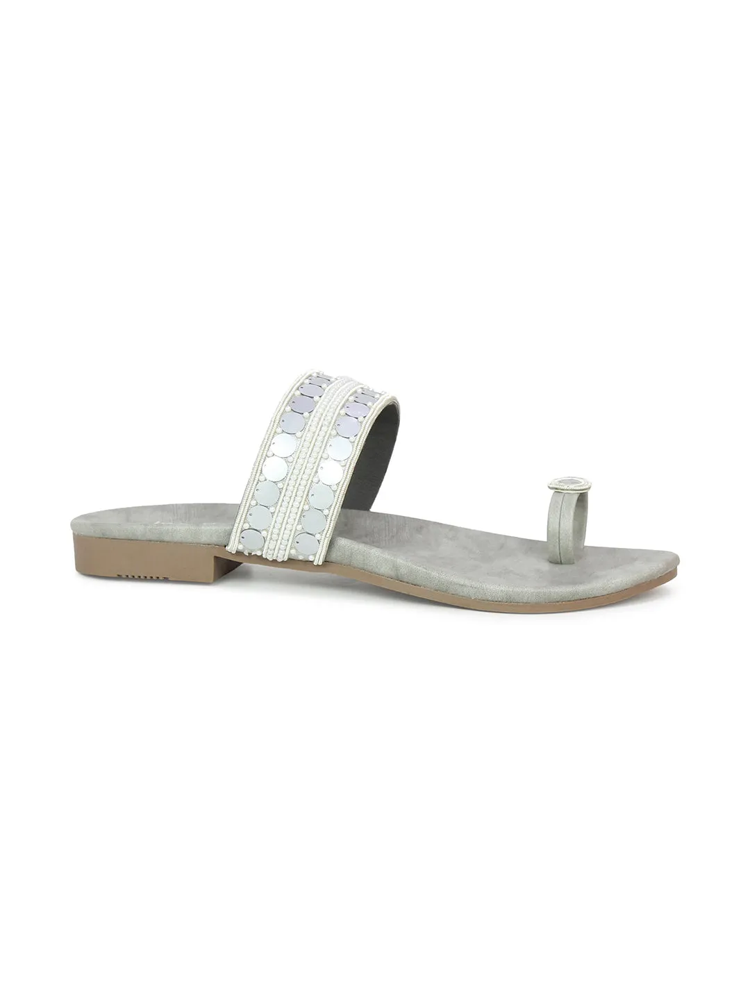 Women Grey Embellished One Toe Flats