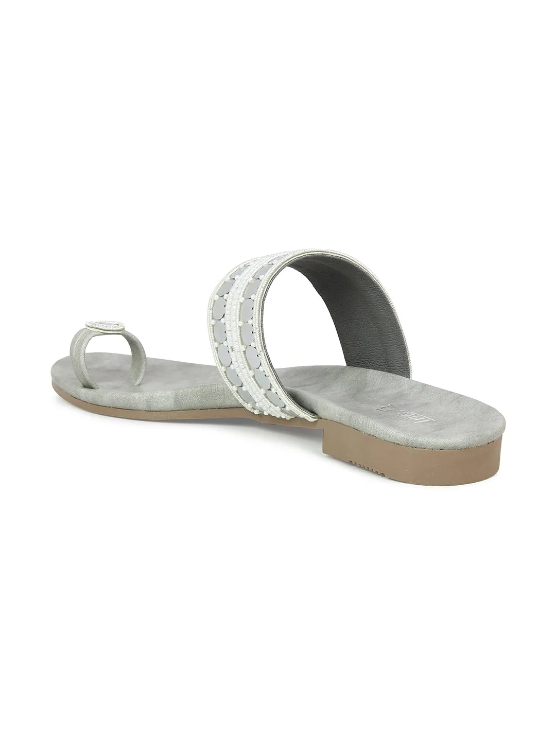 Women Grey Embellished One Toe Flats