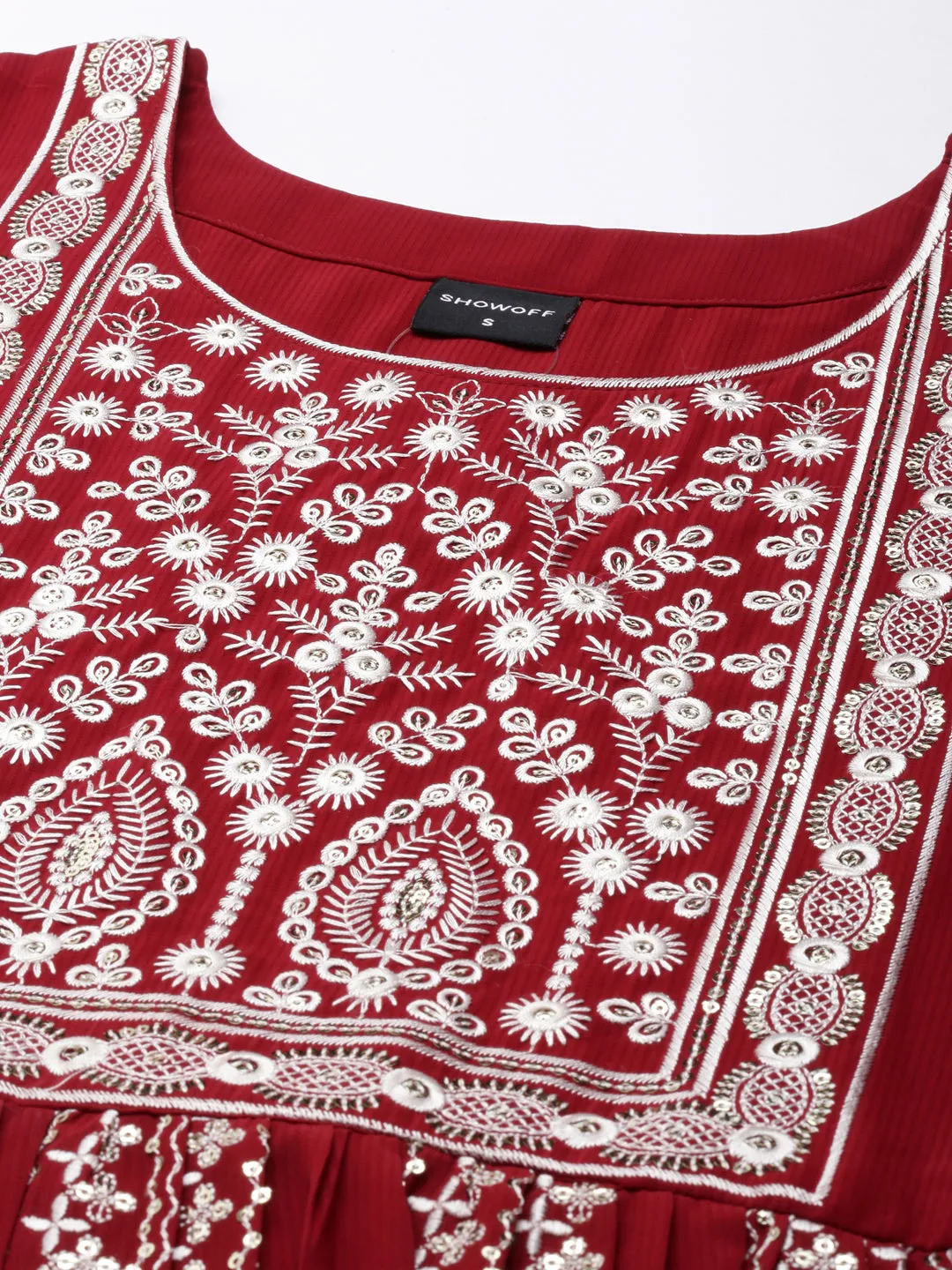 Women Maroon Embellished Anarkali Kurta