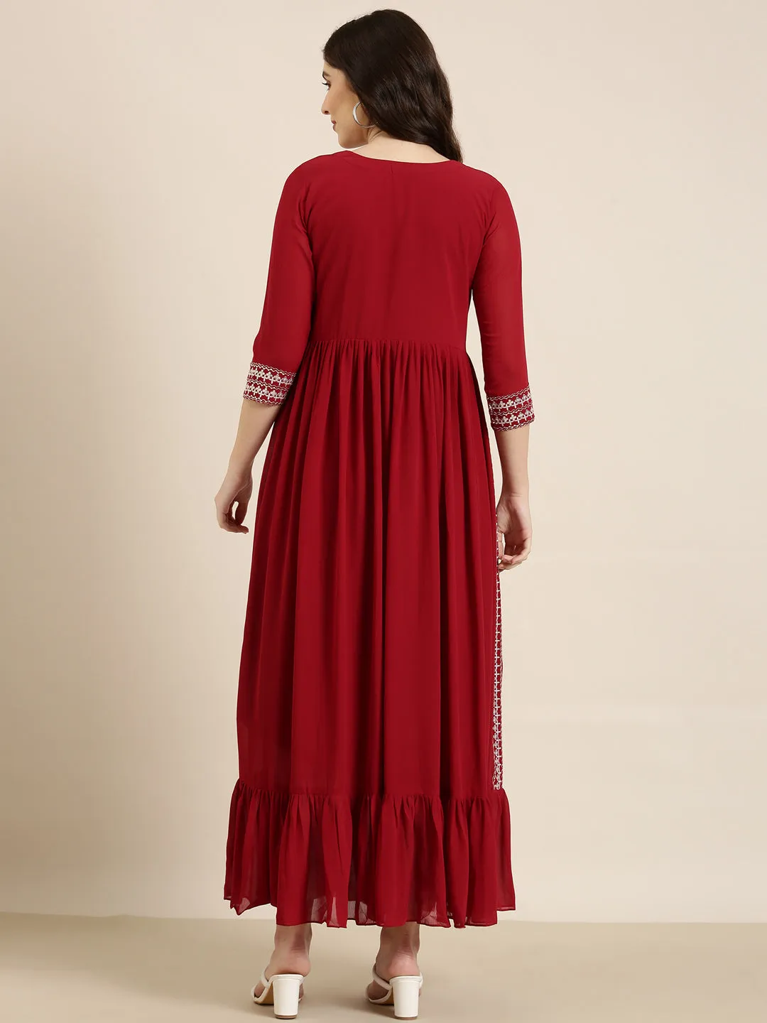 Women Maroon Embellished Anarkali Kurta