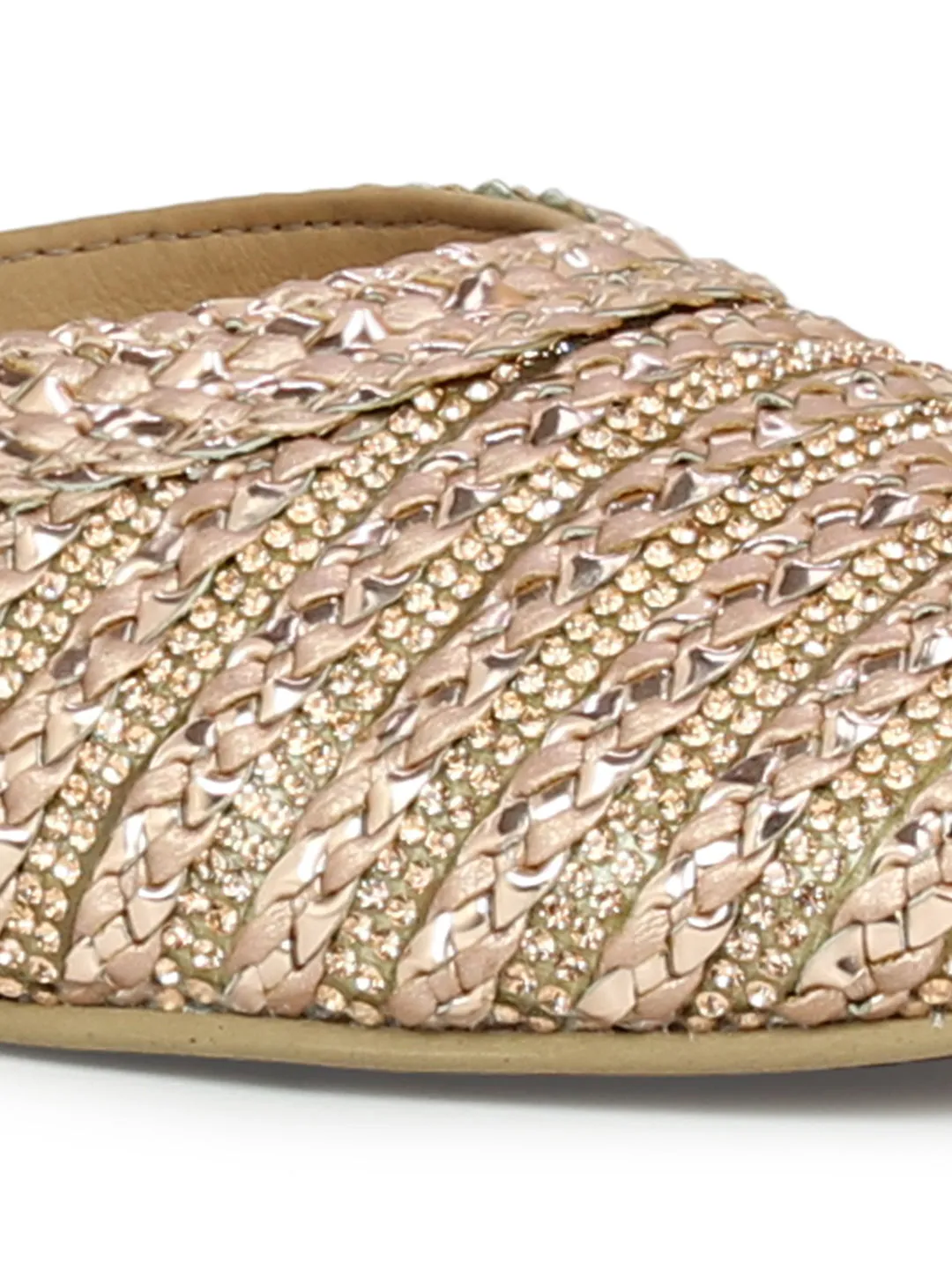 Women Rose Gold Embellished Ethnic Mules Flats