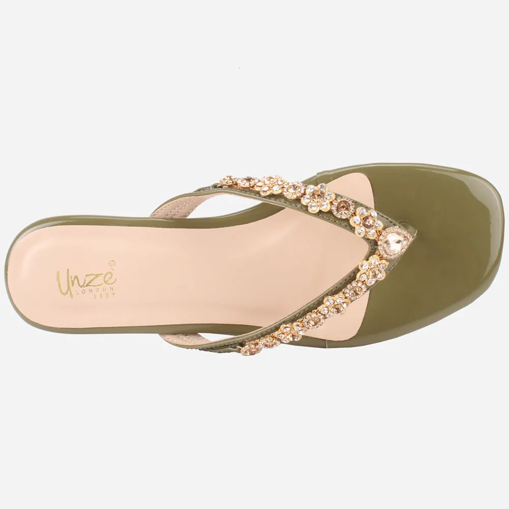 Womens "FARINA" Embellished V-Bar Summer Slippers