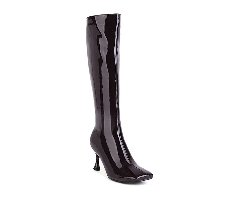 Women's Square Toe Side Zippers Spool Heel Knee-High Boots