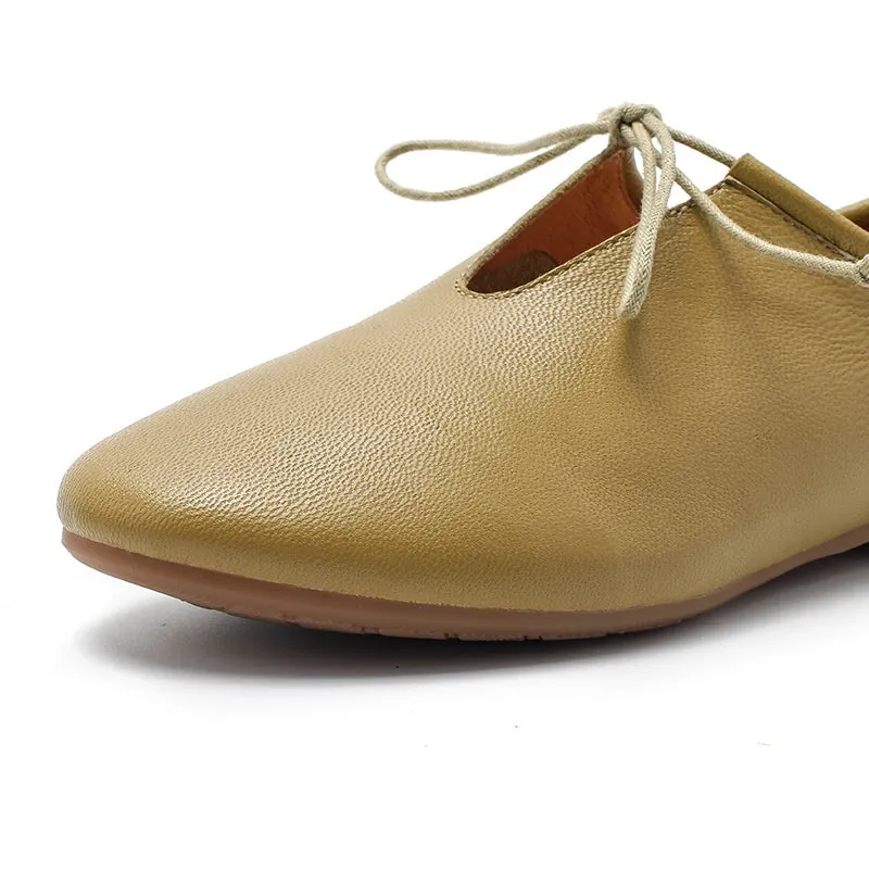 Women's Vegetable Tanned Sheepskin Flats Retro Round Toe 5 Colors