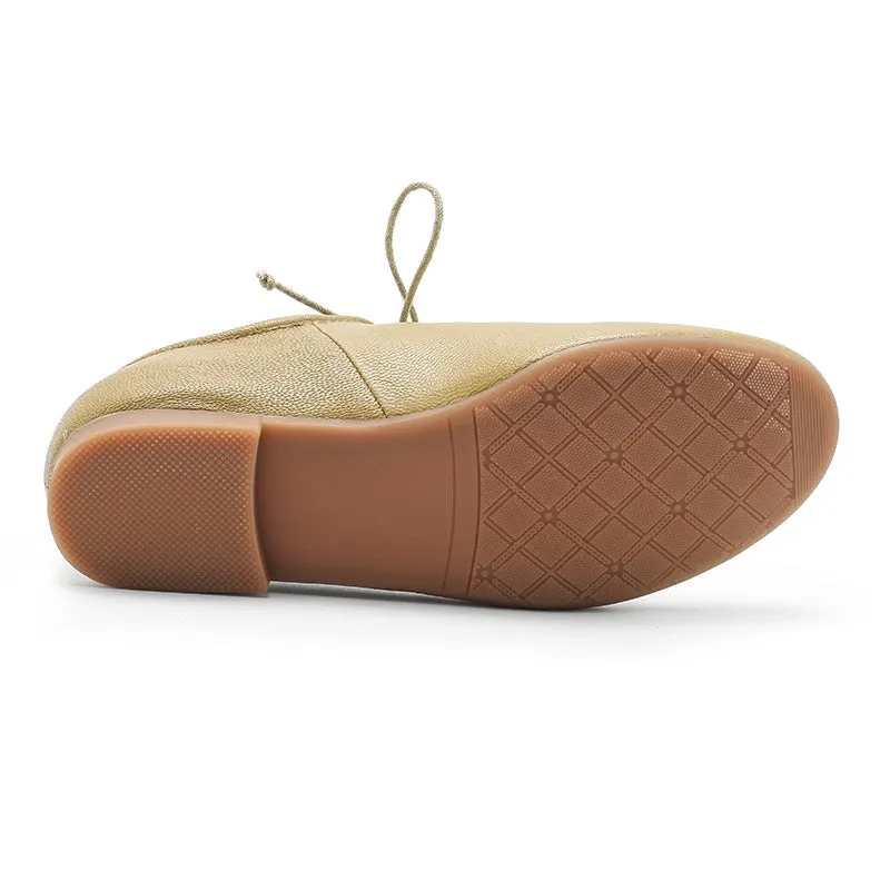 Women's Vegetable Tanned Sheepskin Flats Retro Round Toe 5 Colors