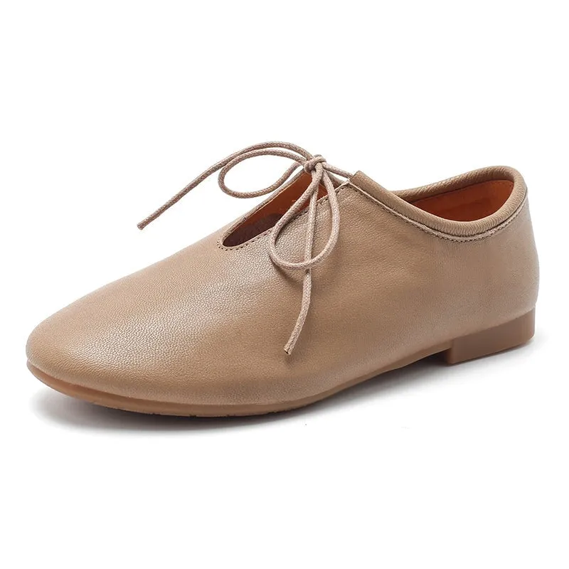 Women's Vegetable Tanned Sheepskin Flats Retro Round Toe 5 Colors