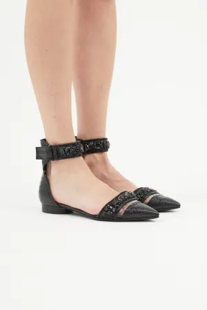 x Nicholas Kirkwood Black Leather & Crystal Flat