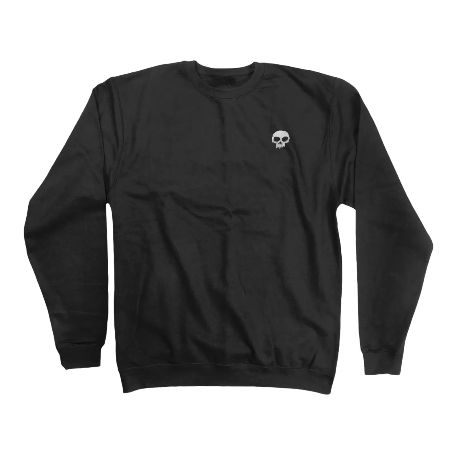 ZERO SINGLE SKULL EMBROIDERED CREW NECK - BLACK